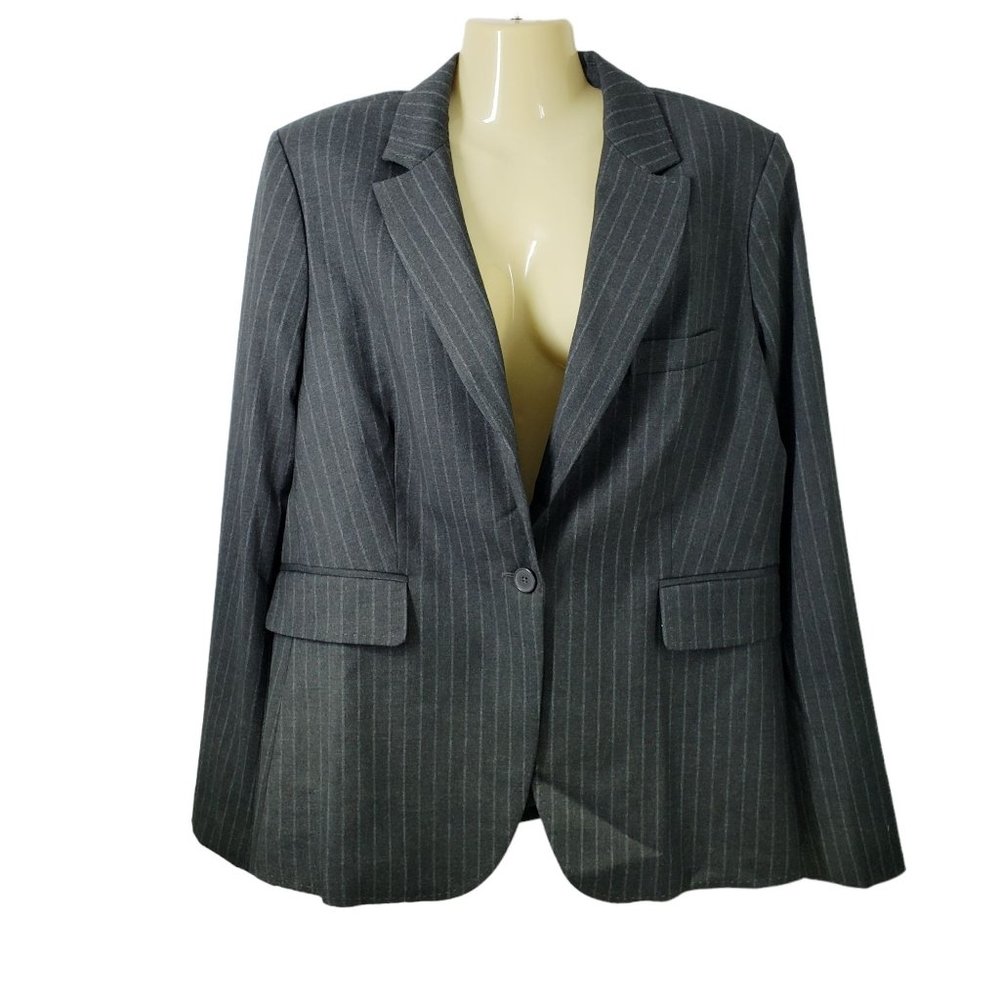NWOT BODY by Victoria Gray Striped Blazer One Button Women's Size 16 - Picture 1 of 7